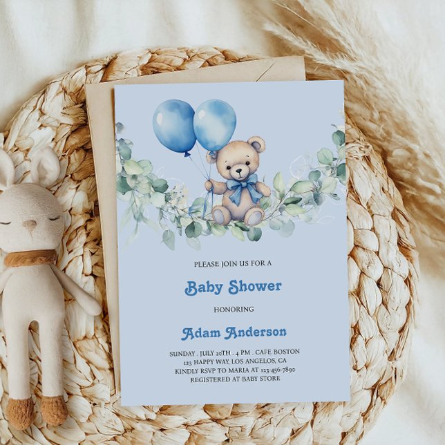 Bébé mignon Invitation douche garçon - Ballons Ble (Créateur téléchargé)