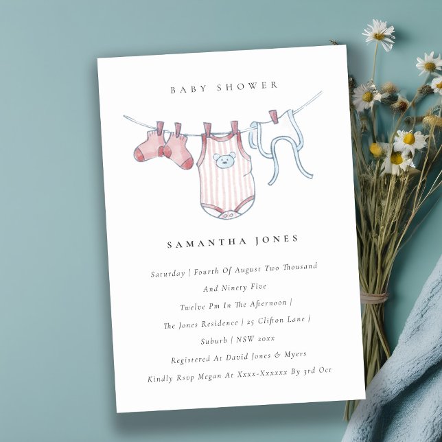 Bébé mignon ligne de linge rose fille Invitation B (Créateur téléchargé)