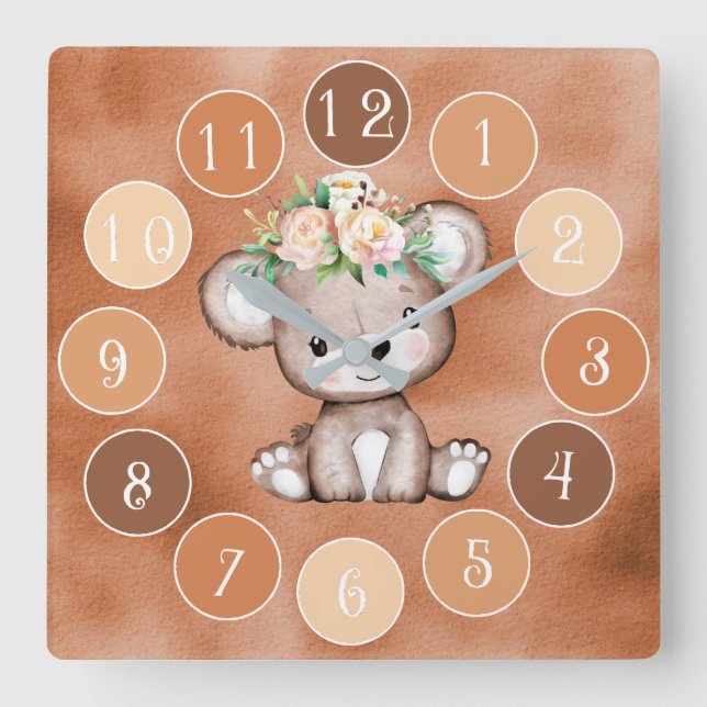 Bébé mignon Ours Enfants Horloge murale (Recto)