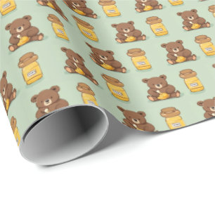 Bébé mignon Ours Manger Miel Papier cadeau