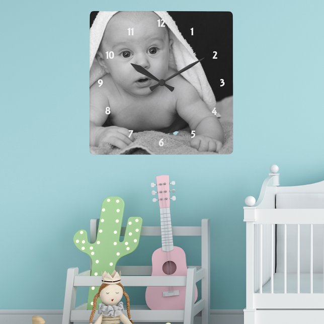 Bébé mignon Photo Votre Chemin Carré Mur Horloge (Cute Baby Photo It Your Way Square Wall Clock)