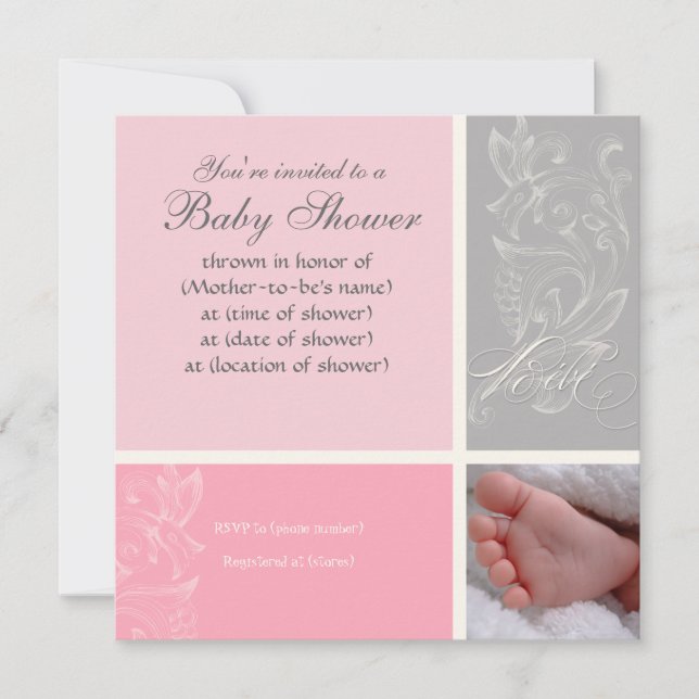 Bébé Modern Swirl n Dot - Baby Girl Shower Invite (Front)