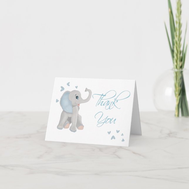 Bébé mou Eléphant bleu Carte de remerciements d'aq (Devant)