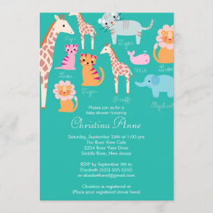 Bébé mou Safari Animaux Bébé Douche Invitations