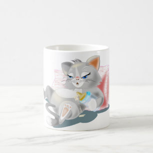 Bébé Mug avec Petit Kitten Manger Lait - Peinture