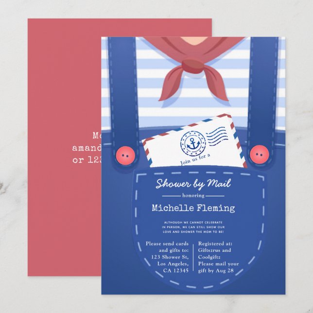 Bébé Nautique garçon douche par mail Invitation (Devant / Derrière)