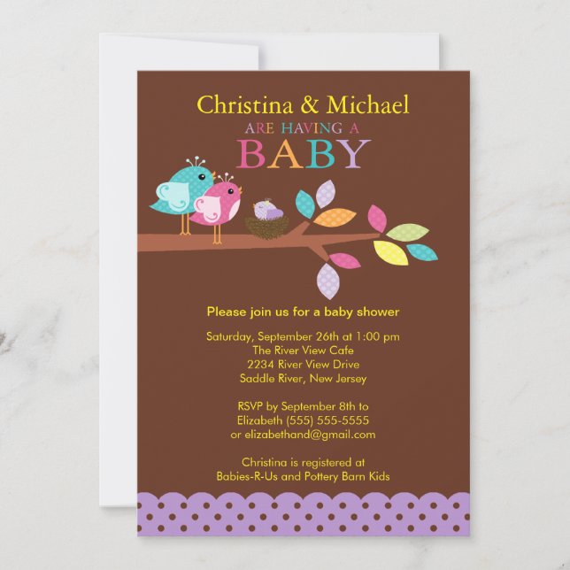 Bébé Oiseau Nid Bébé Douche Invitations (Devant)