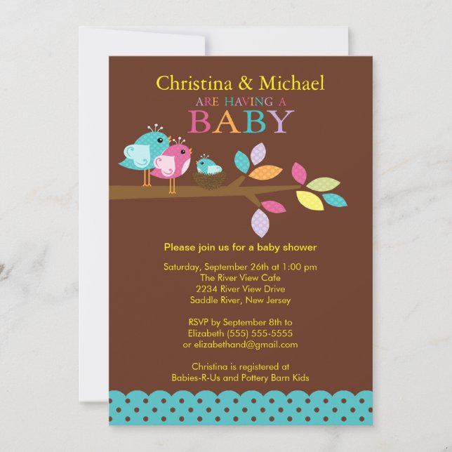 Bébé Oiseau Nid Garçon Bébé Douche Invitations (Devant)