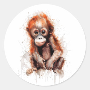 Bebé Orangután Classic Round Sticker