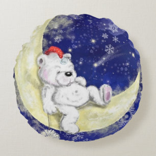 Bébé Ours Dormir Sur La Lune Coussin ronde