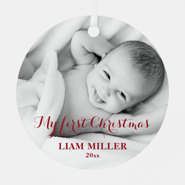 Bébé personnalisé Premier ornement photo de Noël (Recto)