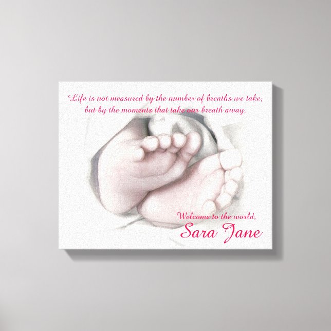 Bébé Pieds dessin artistique "Welcome Baby" toile (Recto)