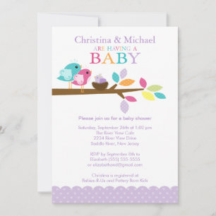 Bébé pourpre Nid d'oiseaux Bébé Invitations de dou