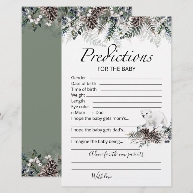 Bébé prédictions carte conseil baby shower d'hiver (Devant / Derrière)