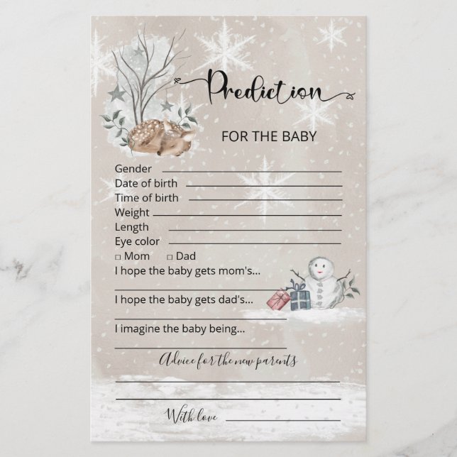 Bébé prédictions carte conseil baby shower d'hiver (Devant)