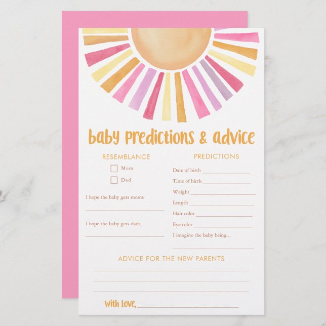Bébé prédictions carte conseil sunshine girl boho (Devant / Derrière)
