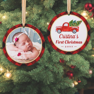 Bébé Premier Camion de Noël Camion Rouge Plaid Pho