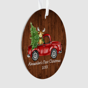 Bébé premier Noël Camion rouge Moose PHOTO RETOUR