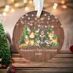 Bébé Première Forêt de Noël Animaux Lumières Rusti