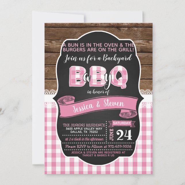 Bébé Q Baby shower Invitation pour fille - rose (Devant)