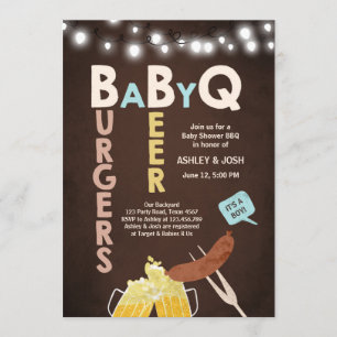 Bébé Q invitation Coed BBQ Baby shower Rustic Boy