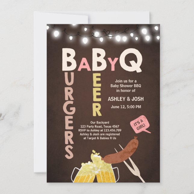 Bébé Q invitation Coed BBQ Baby shower Rustic Girl (Devant)