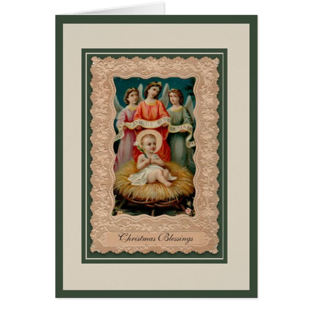 Bébé religieux Jésus Anges Écriture Vintage (Devant)