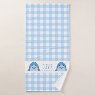 Bébé Requin Bleu Mignon Gingham Nom Naissance