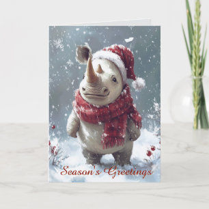 Bébé Rhino mignon dans la carte de Noël neige
