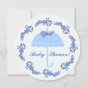 Bébé rond Invitation douche garçon, Parapluie bleu