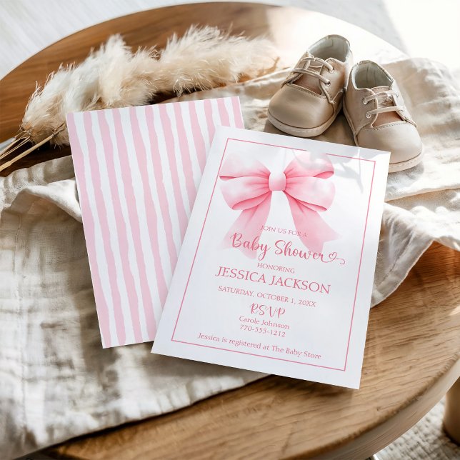 Bébé rose Bow fille douche Invitation (Créateur téléchargé)
