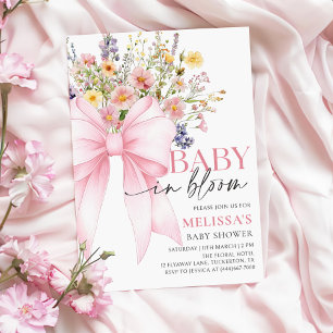 Bébé rose en fleur Baby shower Invitation