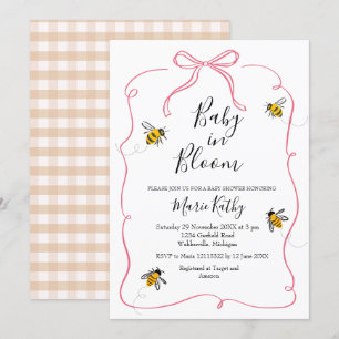 Bébé rose en fleur Rustique Bee Daisy Invitation