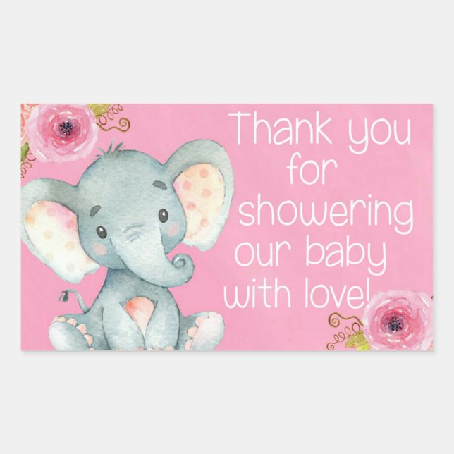 Bébé rose Fille Eléphant Douche Merci Stickers (Devant)