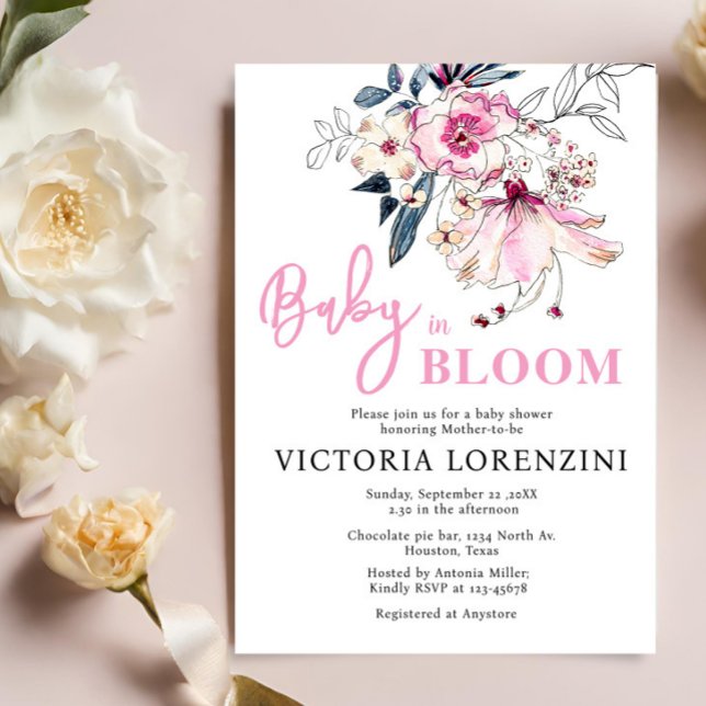 Bébé rose floral en fleur Baby shower Invitation (Créateur téléchargé)