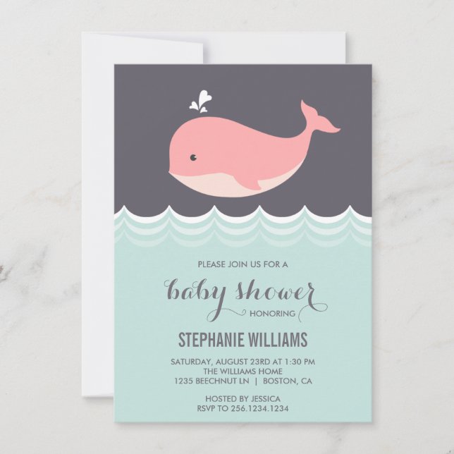 Bébé rose mignonne Baleine Bébé Douche Invitations (Devant)