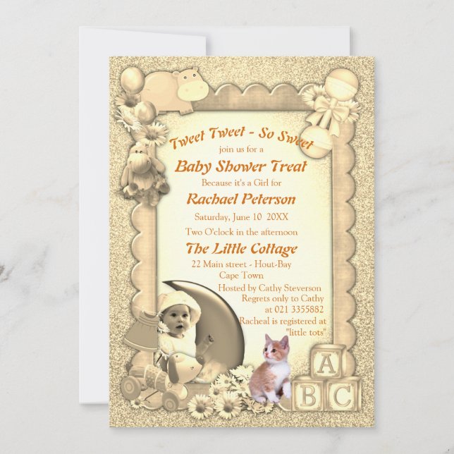 Bébé rose rose Douche Tweets Invitation (Devant)