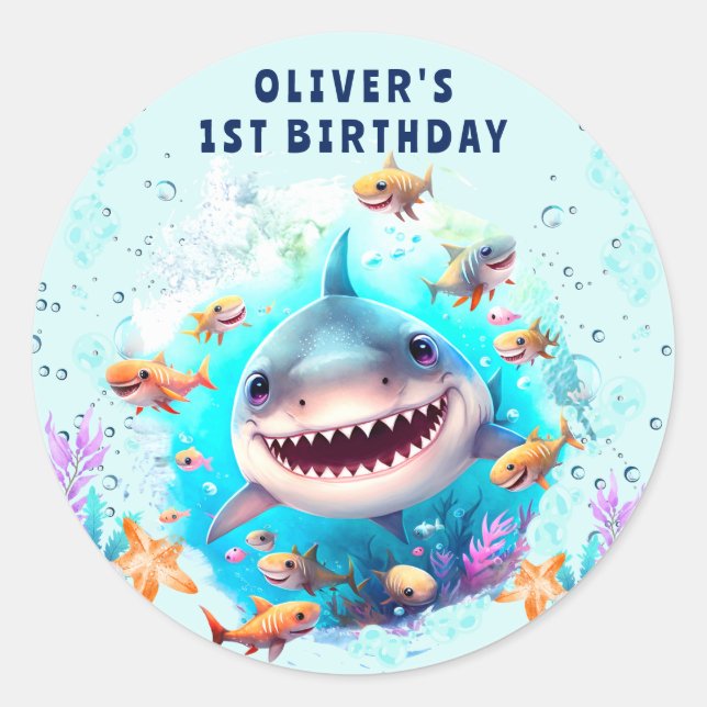 Bébé Shark Boy 1er Anniversaire Stickers (Devant)