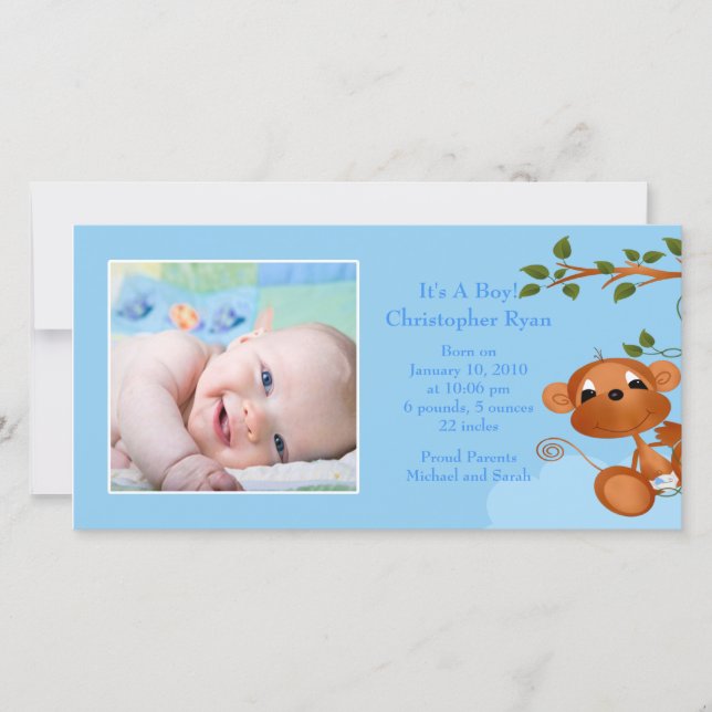 Bébé singe PHOTO Faire-part de naissance garçon (Devant)