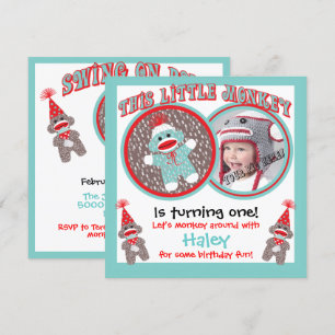 Bébé Sock Singe Anniversaire Fête Invitations