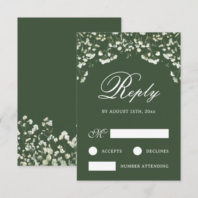 Bébé souffle sur sage Carte RSVP de mariage vert (Devant / Derrière)