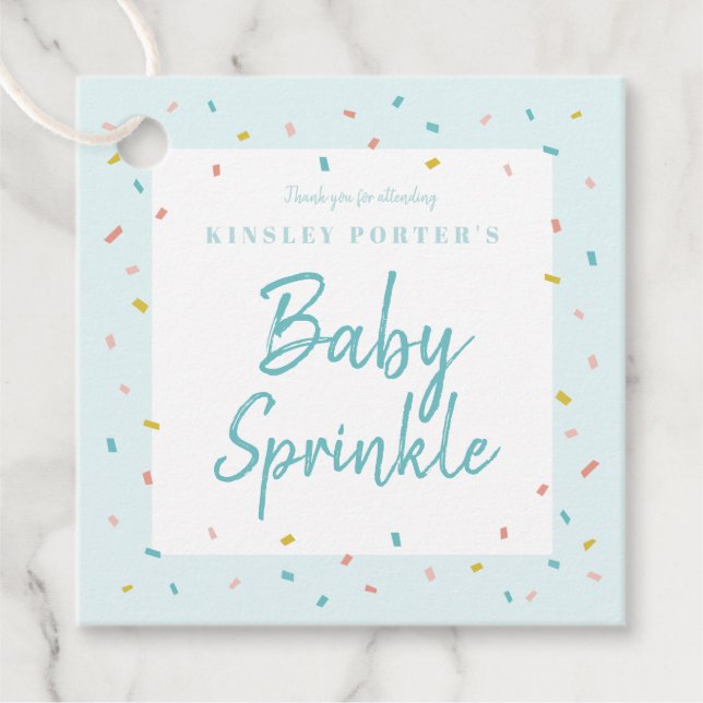 Bébé Sprinkle baby shower étiquettes de faveur (Devant)