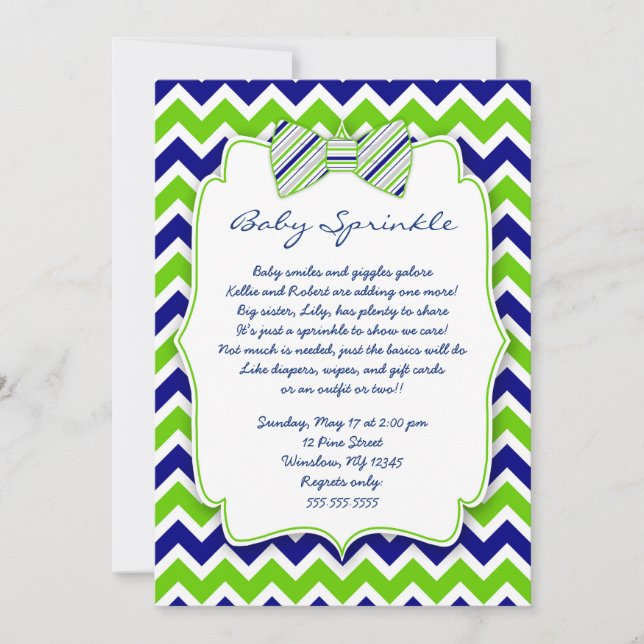 Bébé Sprinkle Marine Green Bow cravate invitation (Devant)
