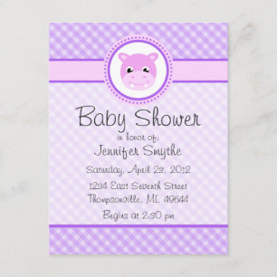 Bébé sucré Hippo Purple Invitation à la douche pou