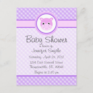Bébé sucré Hippo Purple Invitation à la douche pou
