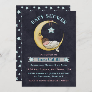 Bébé sur la lune Invitation Baby shower