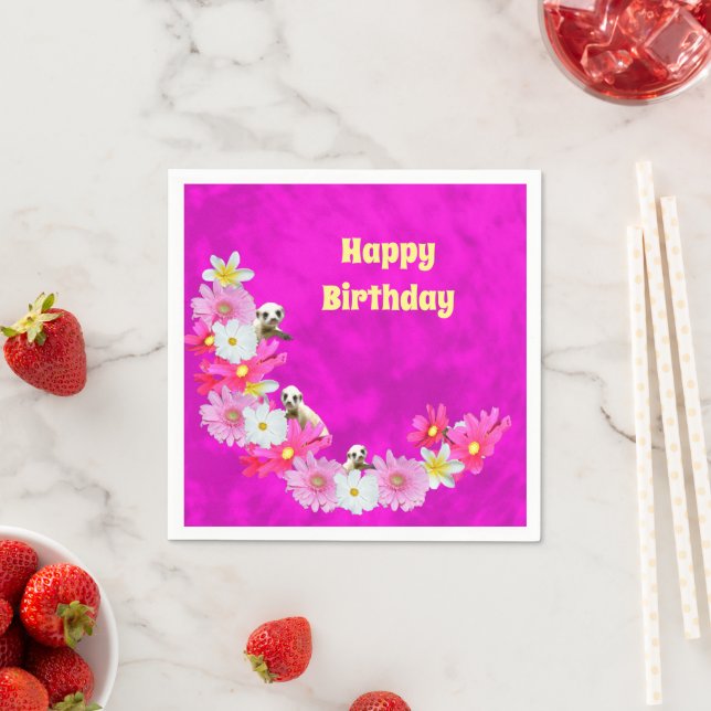 Bébé Suricate et Fleurs, Serviettes en Papier Anni (En situation)