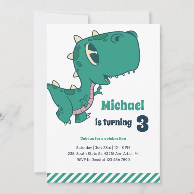 Bébé T-Rex Dinosaur Invitation Anniversaire de enf (Devant)