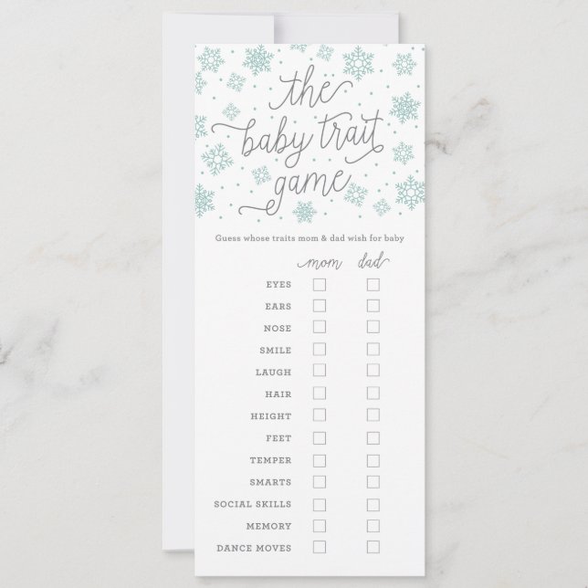 Bébé Trait Jeu Baby shower Flocon de neige Carte d (Devant)
