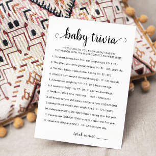 Bébé Trivia Jeu avec Réponses Carte Baby shower